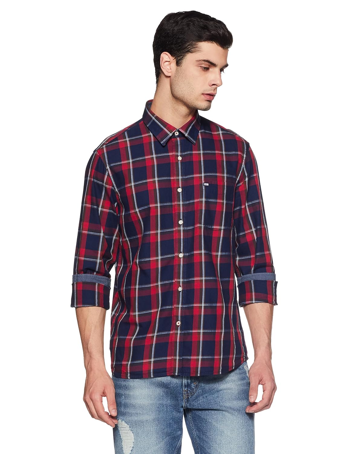 arrow sports men's checkered slim fit casual shirt