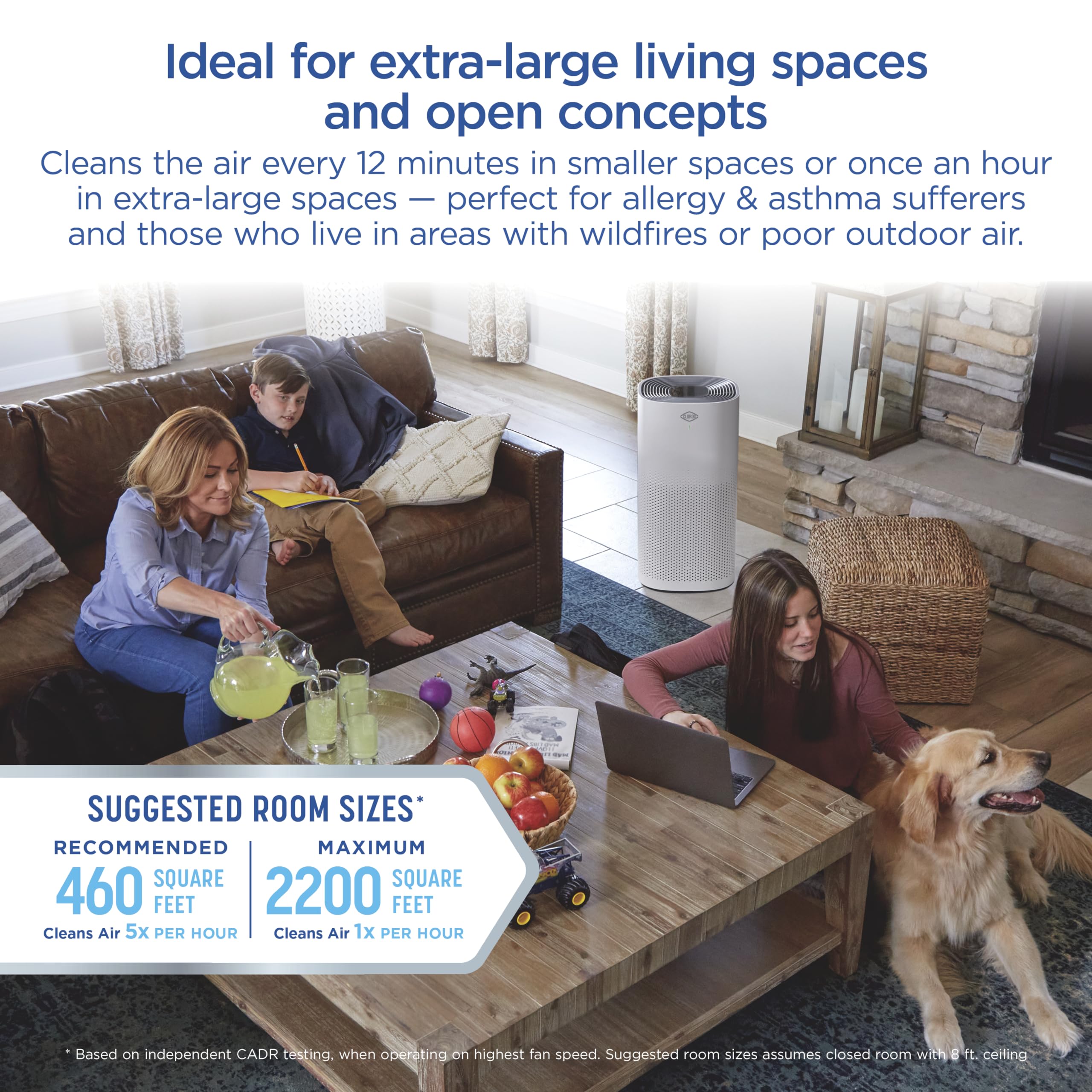 Clorox Air Purifiers for Home, True HEPA Filter, XL Rooms up to 2,220 sq ft, Removes 99.9% of Mold, Viruses, Wildfire Smoke, Allergens, Pet Allergies, Dust, AUTO Mode, UV-C Lightbulb, Whisper Quiet