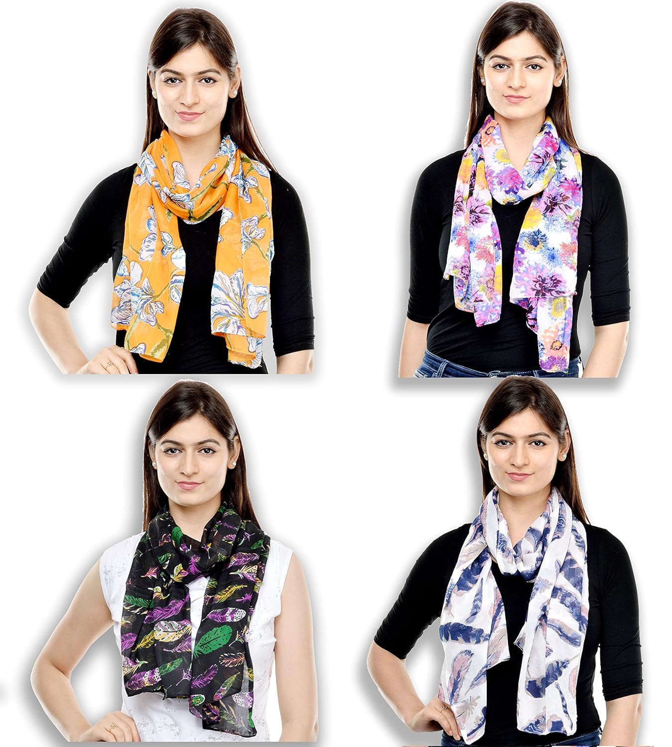 weavers villa women's polycotton combo of 4 stole (combo(16)-21-26-45-69,multicolor)