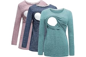 Bearsland Women's 3 Packs Maternity Clothes Long Sleeves Breastfeeding Shirts Nursing Top