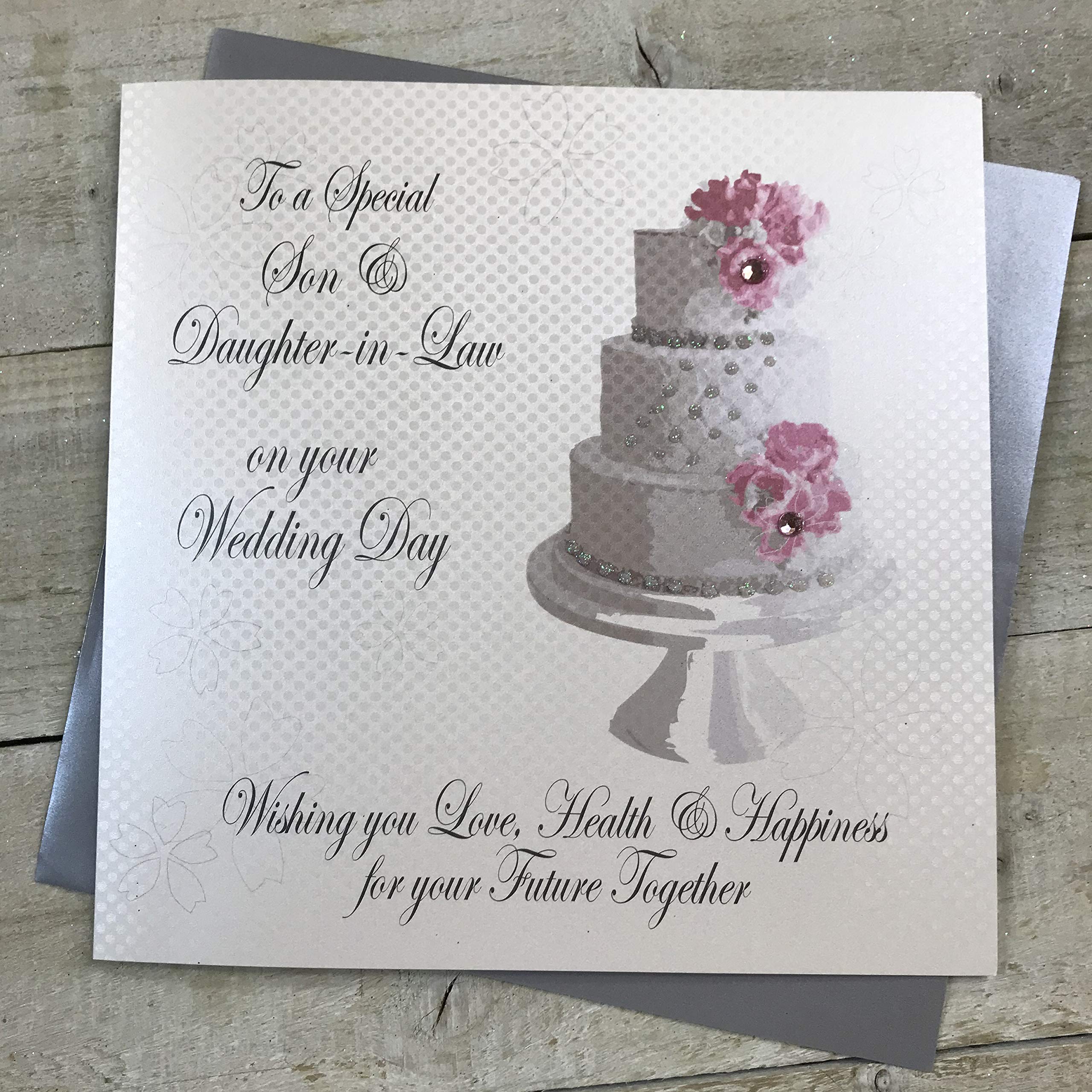 white cotton cards Large To a Special Son and Daughter-in-Law Wishing You Love, Health and Happiness Handmade Card, XMPD6