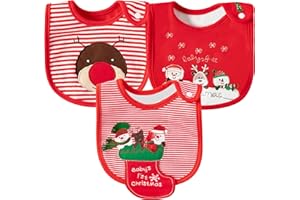 2ooya 3Pcs Christmas Baby Cotton Bibs with Resin Button Newborn Infant Bibs Christmas Keepsake Baby Gift for Drooling Feeding