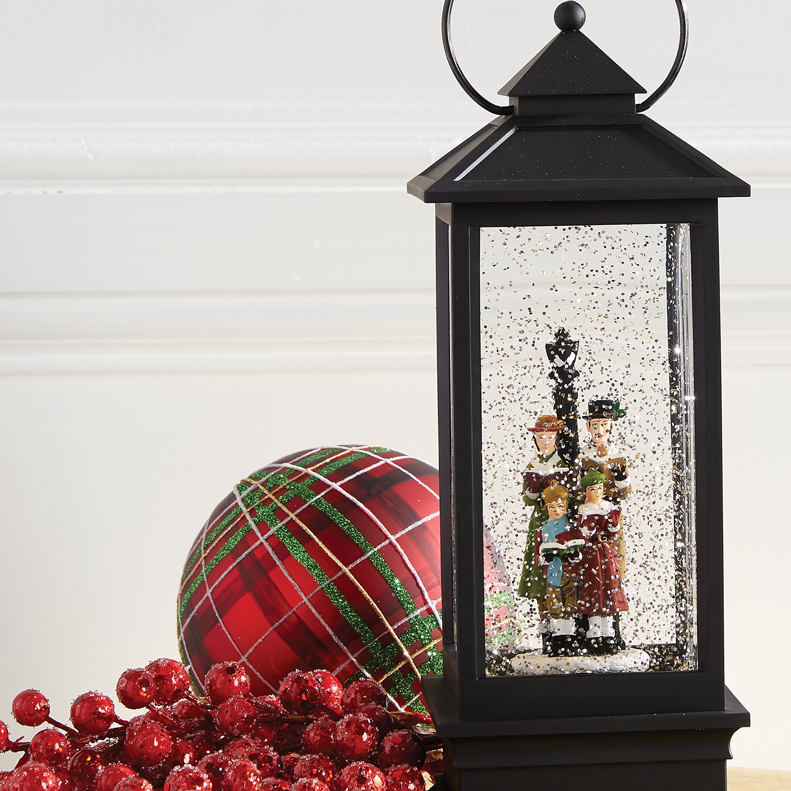 Raz Imports Lighted Snow Globe Lantern 11 Inch, Black Holiday Water