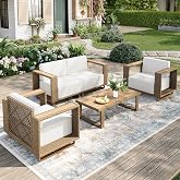 MIXPATIO Patio Furniture Set, 4 Piece Outdoor Wicker Sofa Couch | Deep Seating Yellow Rattan Conversation Sets with 10-inch T