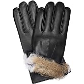 MESSERIO Authentic Sheepskin Leather Winter Gloves for Men with Rabbit Fur Lining + Gift Box