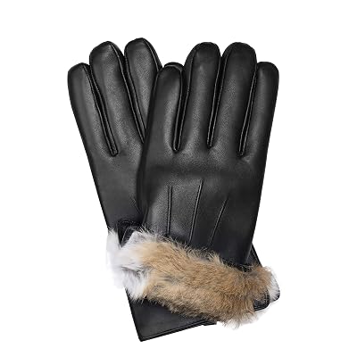MESSERIO Authentic Sheepskin Leather Winter Gloves for Men with Rabbit Fur Lining