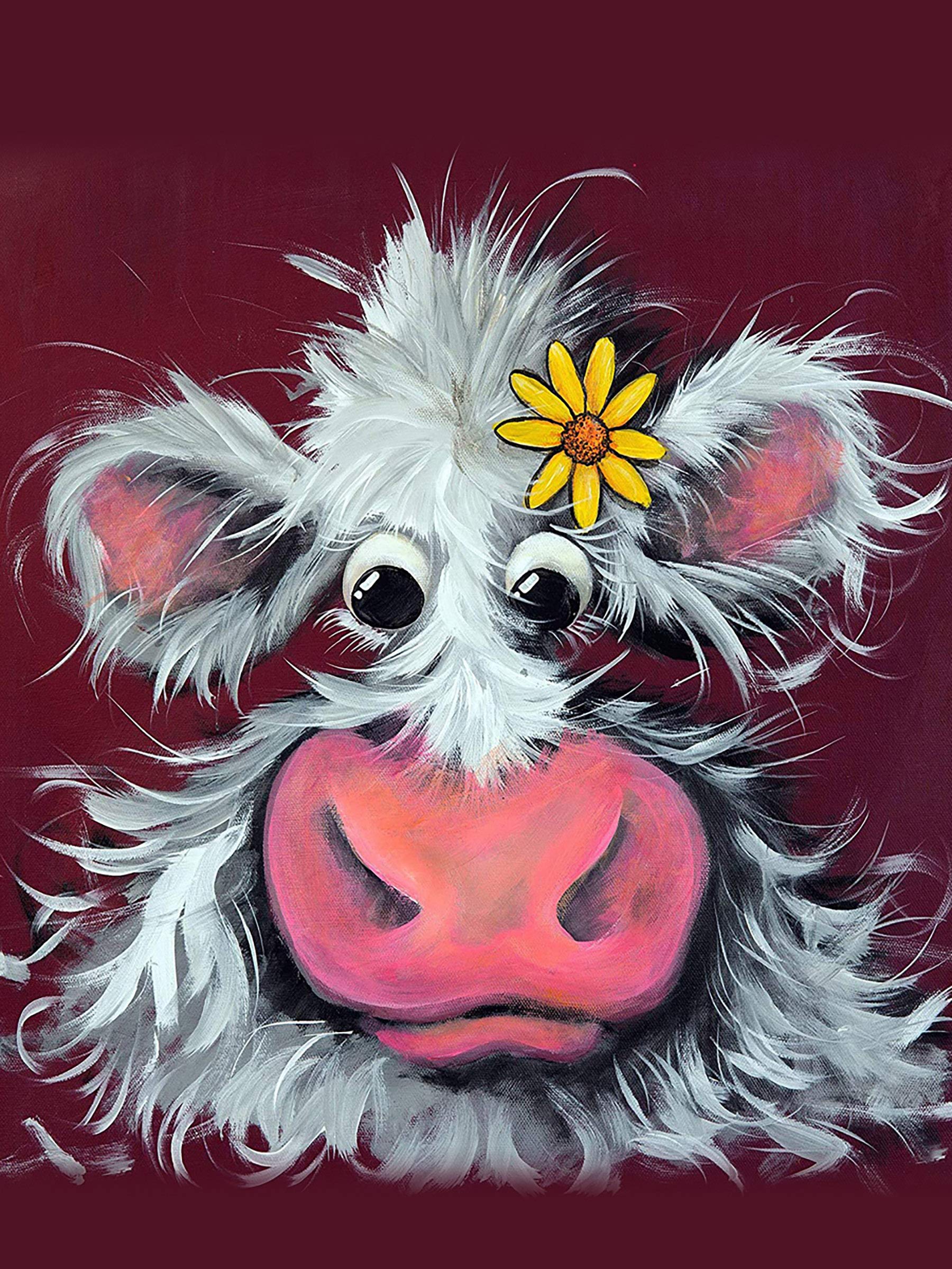 Zariocy Paint by Numbers for Adults Animal Cattle, DIY Canvas for Painting Colorful Cows Chrysanthemum Acrylic Paint by Number Kits Kids Beginner for Home Wall Decor 16x20 Inch