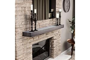 BoscoMondo 54 Inch Fireplace Mantel - Solid Rustic Wood - Wall Mounted Floating Farmhouse Shelf - with Invisible Heavy Duty Metal Bracket (54", Grey)