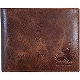 BULL GUARD Mens RFID Blocking Bifold Wallet Soft Genuine Leather Brown Western | Secure and Durable Extra Capacity Billfold with 11 Credit Cards, Flip Up ID