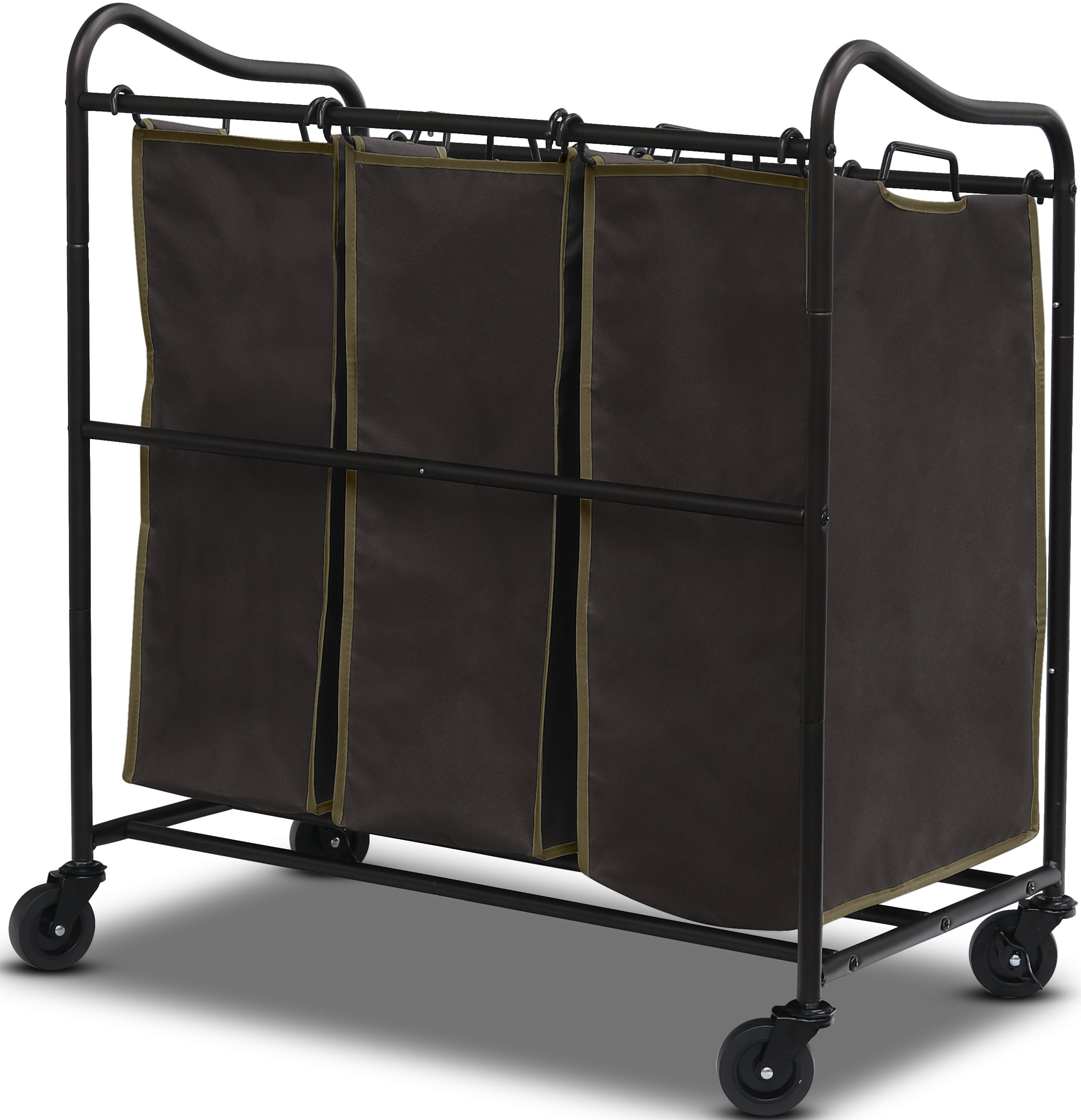 Simple Houseware Heavy Duty 3Bag Laundry Sorter Rolling Cart, Brown