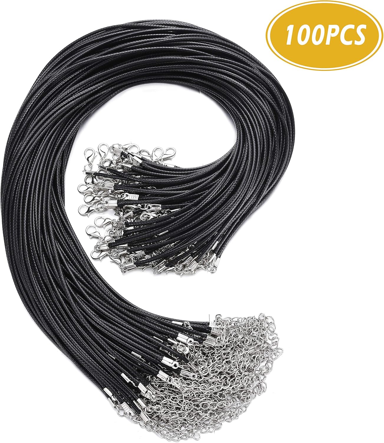 100Pcs 2mm Necklace Cord for Jewelry Making, Black Waxed Necklace Cord String for Jewelry Necklace Bracelet Making Supplies