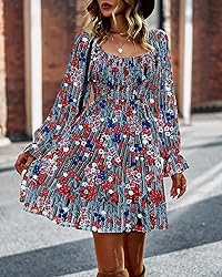 BTFBM Women Square Neck Smocked Dresses 2024 Summer