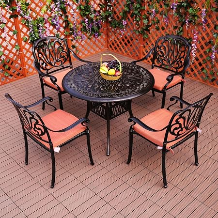Amazon Com Island Gale 5 Piece Outdoor Cast Aluminum Dining Set 39 4 Inch Round Dining Table With Umbrella Hole Antique Copper Garden Outdoor