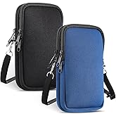 Zhehao 2 Pack Dual Phone Sleeve XL, Neoprene Shock Absorbing Proof Sleeve with Adjustable Lanyard Strap and Buckle Clips for Galaxy Note 20 Ultra S21 S22 S23 Ultra A13 A03 A23(Black, Navy Blue)