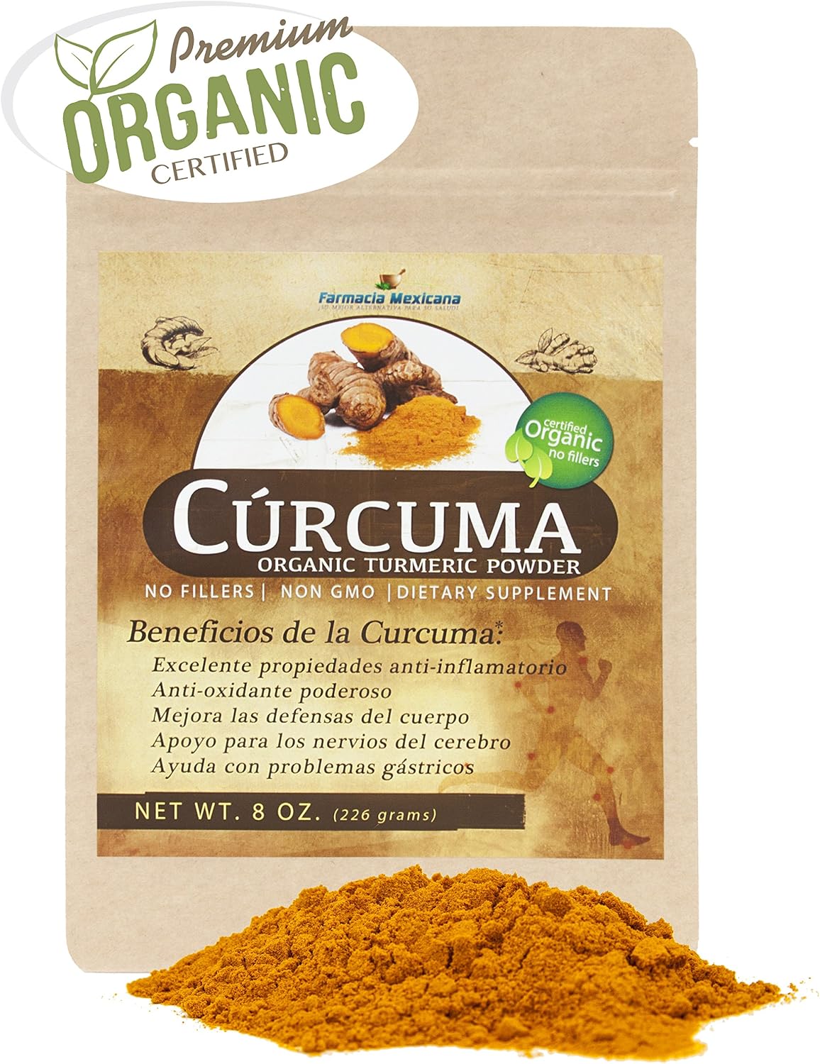 Curcuma Longa Certified Organic Powder From India 100 Pure Organic 8 Oz Resealable Pouch