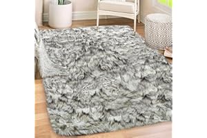 Gorilla Grip Fluffy Faux Fur Rug, 5x7, Machine Washable Soft Furry Area Rugs, Rubber Backing, Plush Floor Carpets for Baby Nursery, Bedroom, Living Room Shag Carpet, Home Decor, Frosted Tips Black