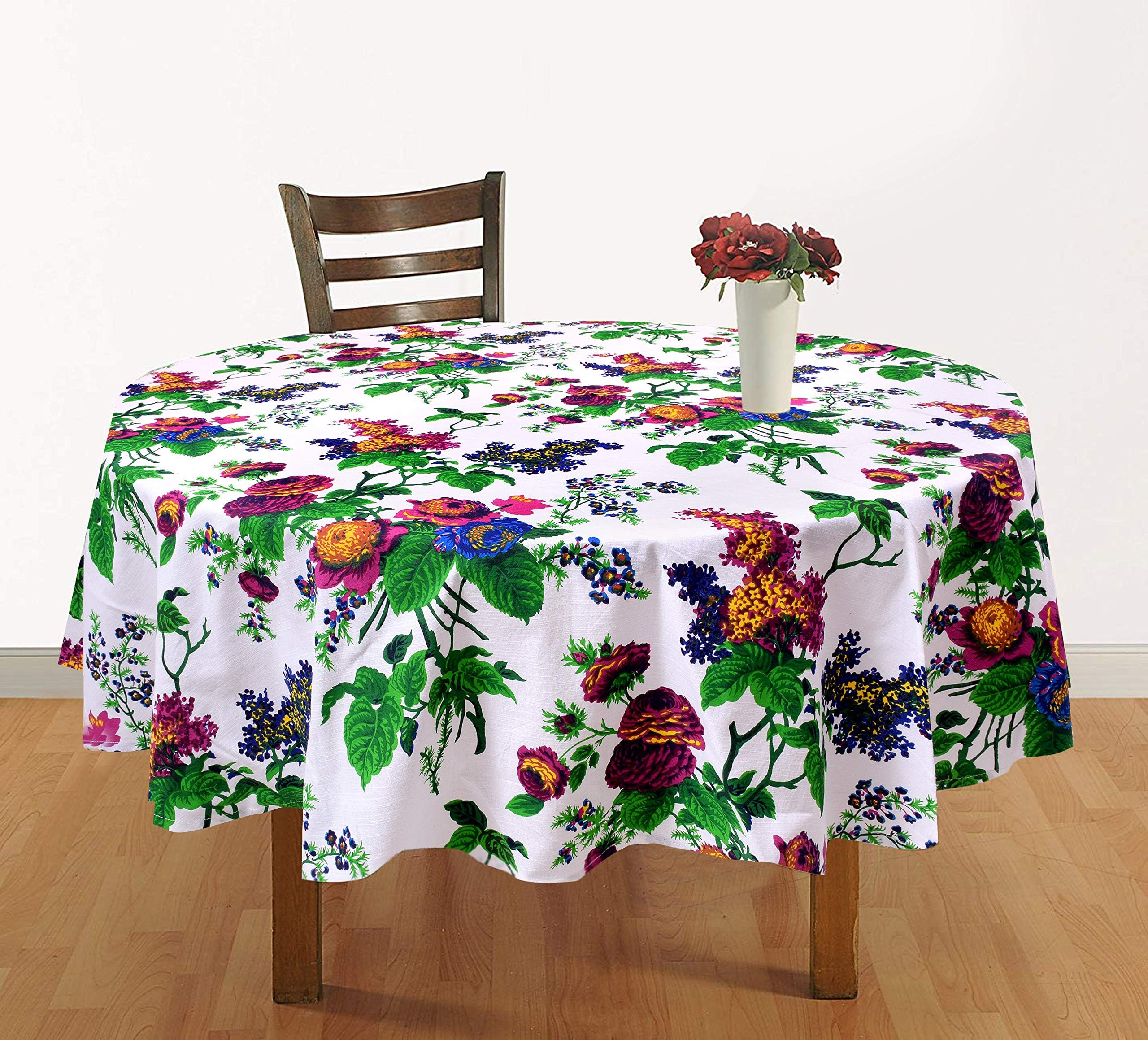 Miyanbazaz Textiles 100% Cotton 6-8 Seater Round Tablecloth/Table Cover Multicolored 90 Inch