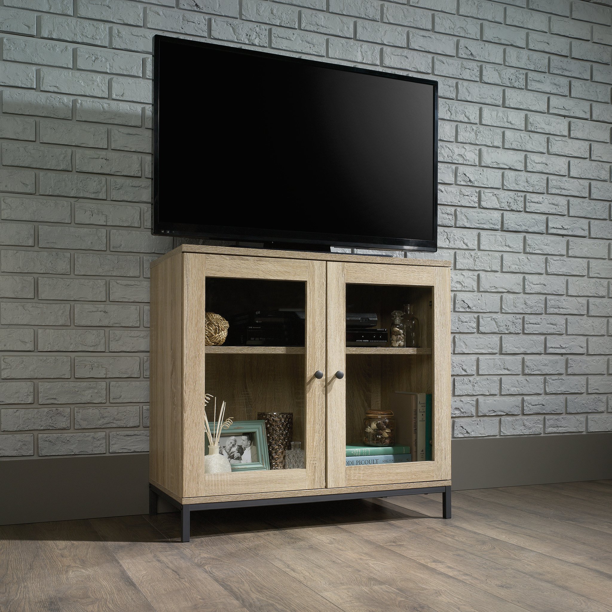 Sauder North Avenue Display Cabinet, For TVs up to 32", Charter Oak finish