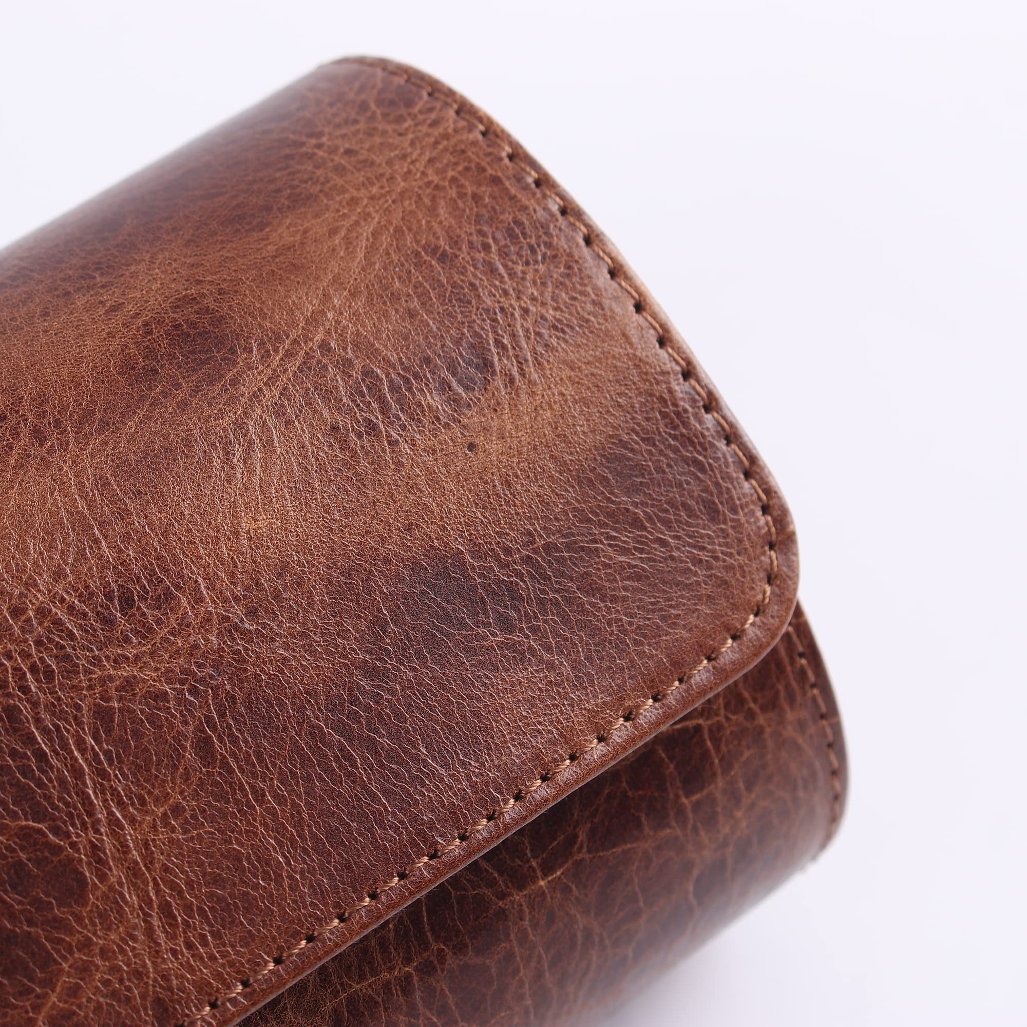 Genuine Napa Leather Watch Roll Travel Case for 3 Watches - Travel Watch Rolls and Leather Watch Display Cases with Velvet Interior - Watch Storage Organizer Men's