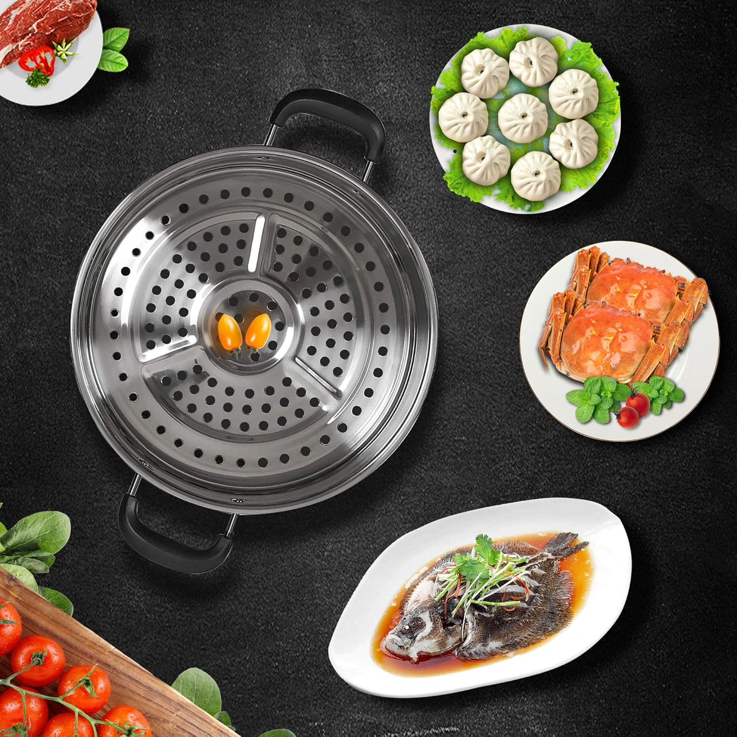 30 CM Stainless Steel 3 Tier Steamer Pot Steaming Cookware by Concord: Steamer Sets: Kitchen & Dining