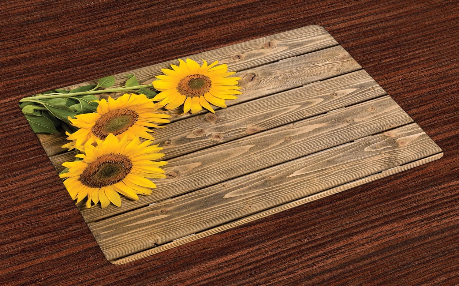 Lunarable Sunflower Place Mats Set of 4, 3 Sunflowers on