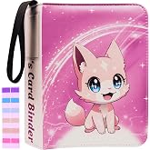 Trading Card Binder 4 Pocket Gifts for Girls, 440 Pockets Pink 3 Ring Binder, Includes Name Tag, Tab Stickers, Cards Binder Album Book Holder Case for Baseball Football Sports Tcg Binder