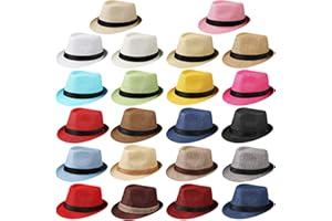 JaGely 22 Pcs Panama Hat Men Straw Bulk Cuban Short Brim Hats for Men Women, 22 Colors