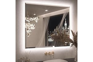 Keonjinn Beveled Backlit LED Mirror, 36 x 42 Inch Bathroom Mirror with Lights, HD Tempered Glass, 3000K/4500K/6000K, Dimmable