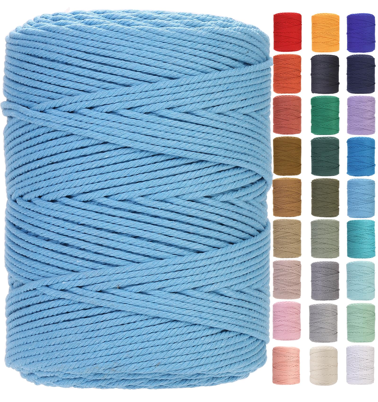 GOHOF Macrame Cord 3mm x 450m Premium Cotton Macrame Rope, 4 Strand Twisted Soft Cotton Cord, One of The Most Perfect Materials for Macrame Art, Cotton String Without Chemicals(Sky Blue) — image 1