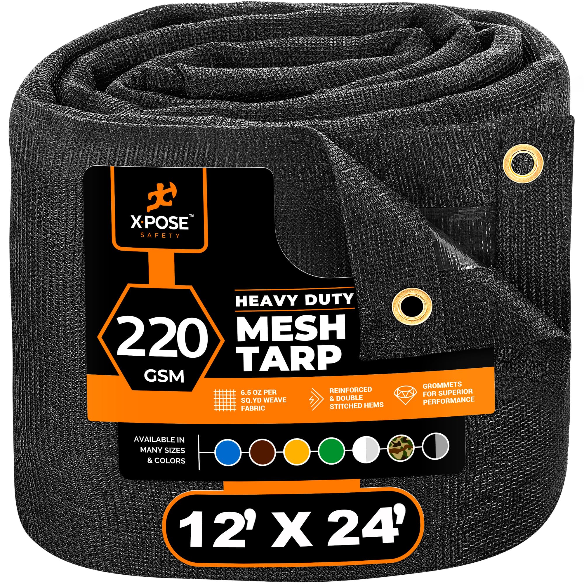Photo 1 of Xpose Safety Heavy Duty Mesh Tarp – 12’ x 24’ Multipurpose Black Protective Cover with Air Flow - Use for Tie Downs, Shade, Fences, Canopies, Dump Trucks – Tear Resistant
