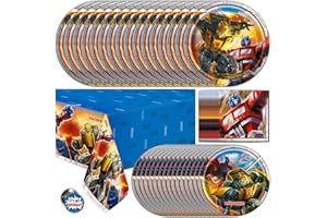 Transformers Birthday Party Supplies | Transformers Party Supplies | Serves 16 Guests | Dinner & Cake Plates, Napkins, Tablec