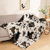 LIFEREVO Luxury Cow Print Shaggy Plush Throw Blanket Ultra Soft Fluffy 50"x60" Warm Comfy Throws Blanket Faux Fur Blanket Throw Fuzzy Fur Throw for Office Couch, Sofa, Living Room, Cow Print Brown