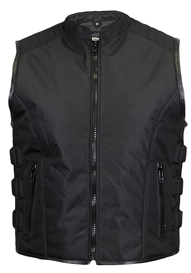 MDM Textil Bikerweste in schwarz, Reißverschluss vorne, beiderseitig DREI Verstellbare Klettverschlüsse