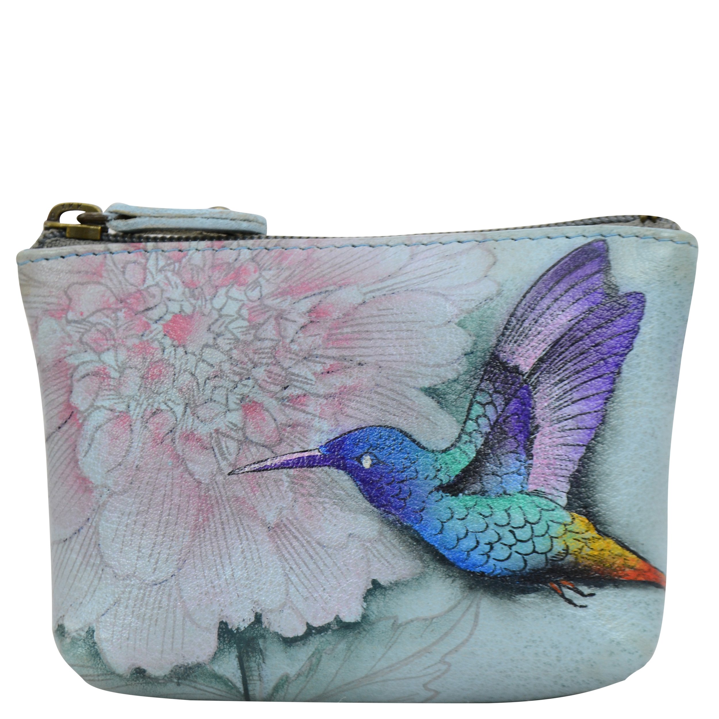 Anuschka Women’s Small Leather Coin Pouch | Genuine Soft Leather, Hand-Painted Original Art | Rainbow Birds