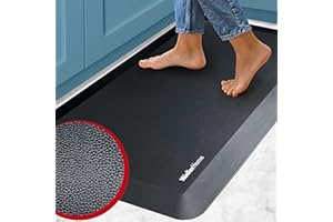 MUELLER HOME Mueller Anti Fatigue Mat, 3/4" Thick, Waterproof 20x35 Kitchen Mats for Floor, Anti-Slide Standing Desk Mat & Office Floor Mat, Heavy Duty PVC Ergonomic Foam Mat, Black Leather-Look Design