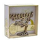 Vintage Aluminum Candle Menorah - Fits all Standard Chanukah Candles - Tree of Life Design with Antique Gold Finish - by Ner Mitzvah