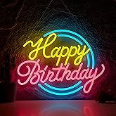 Happy Birthday Neon Sign for Wall Decor USB Powered Happy Birthady Neon Light with Switch Art Decoration for All Birthday Party Decor 17 X 12 Inches (Blue + Yellow + Pink)