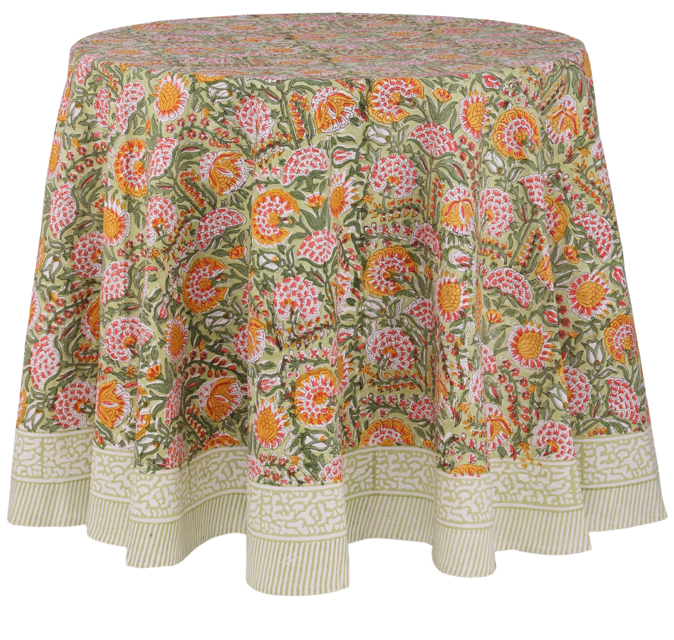 Photo 1 of ATOSII Clover Green 100% Cotton Round Tablecloth, Hand Block Print Floral Table Cloth for Kitchen Dining Linen I Parties, Weddings, Outdoors, Holidays, Easter I Spring Summer 90" Inches Round