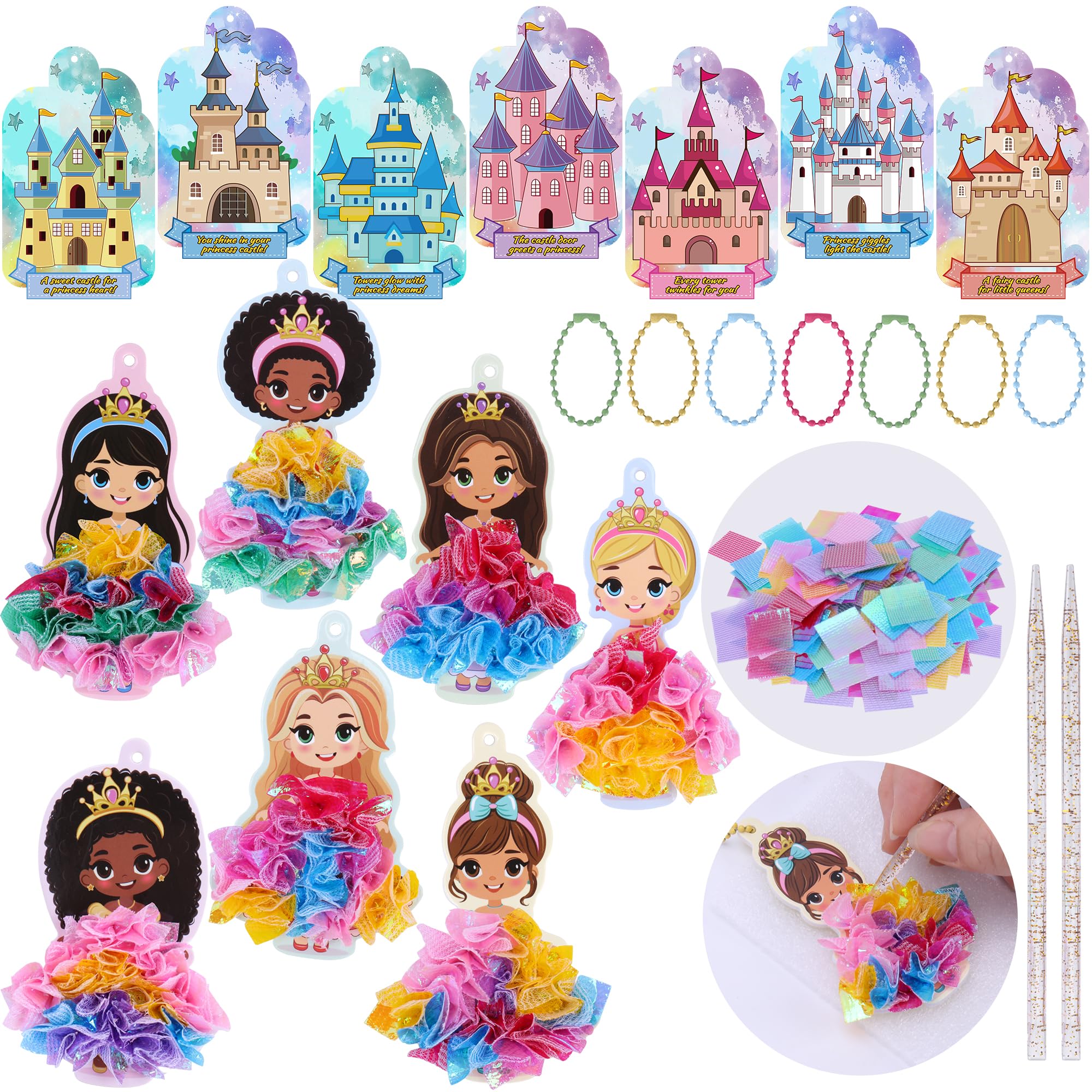 28 Pack Valentines Day Gifts for Girls School Classroom Exchange, Princess Poke Art Kits with Castle Cards, Ribbons and Tools, Non Candy Valentines Craft Set for Party Favors Kids Ages 4 5 6 7 8 9 10