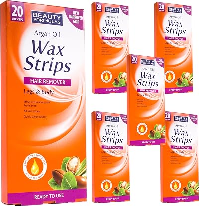 Beauty Formulas 5 Boxes 20Pc Argan Oil Wax Strips Legs Body All Skin Types