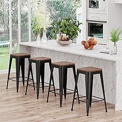 SHINEBOOM Barstools Set of 4 Black Metal Bar Stools