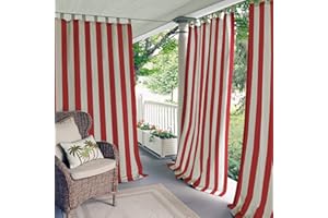 Elrene Home Fashions Highland Stripe Indoor/Outdoor Curtain Panel, 50 inches X 84 inches, Red