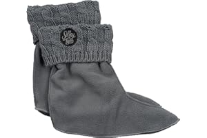 Silky Toes Kids Warm Cozy Fleece Lined Boot Liners With Cable Knit Cuff (Grey, Large)