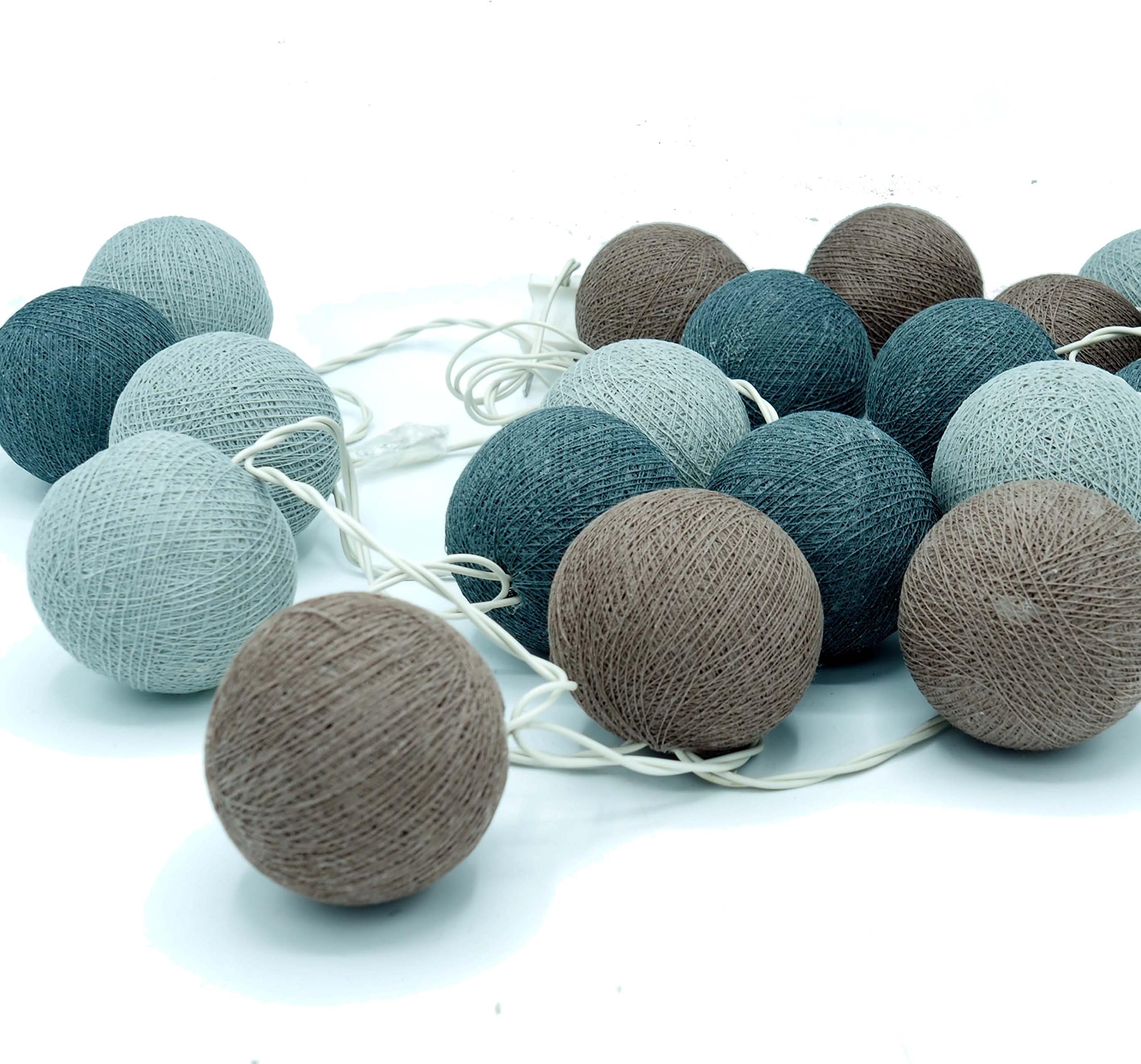 cottonlight Brown and Grey Mix Cotton Ball String Light Lantern Hanging Lantern Mix Color Party Wedding Decoration Hanging Patio
