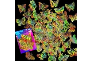 Yoksas 100Pcs Golden Holographic Glitter Butterfly Stickers,Transparent Butterfly Decals for Scrapbooking Water Bottles Laptops Journaling