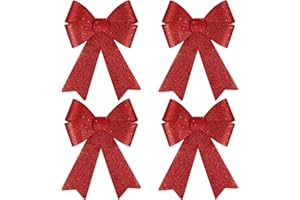 MCEAST 4 Pack Red Christmas Wreath Bow Christmas Tree Decorations and Ornaments Bow Xmas Bows for Indoor and Outdoor Decoration, 12 x 18 Inches