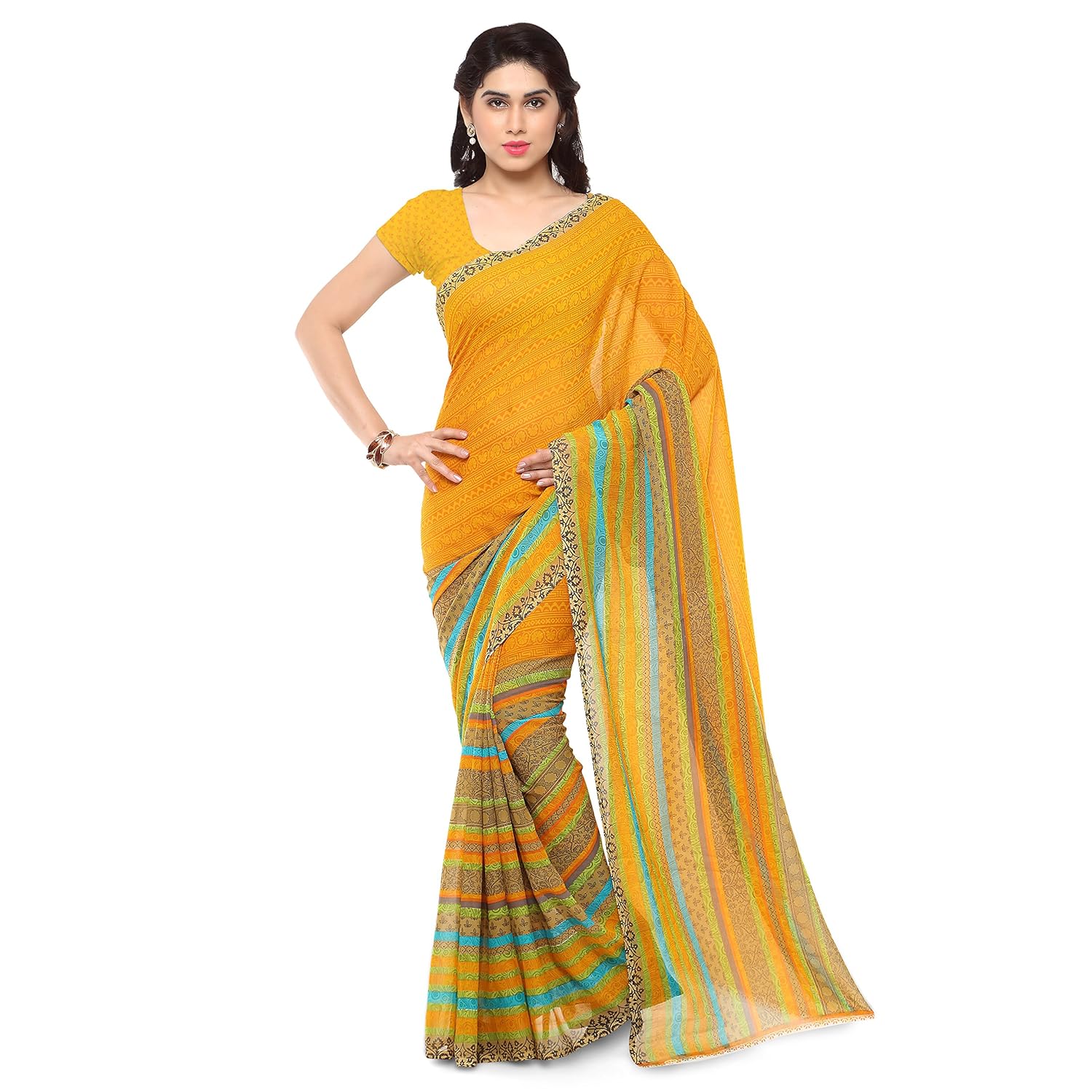 anand sarees georgette saree with blouse piece (1164_2_multicoloured_free size)