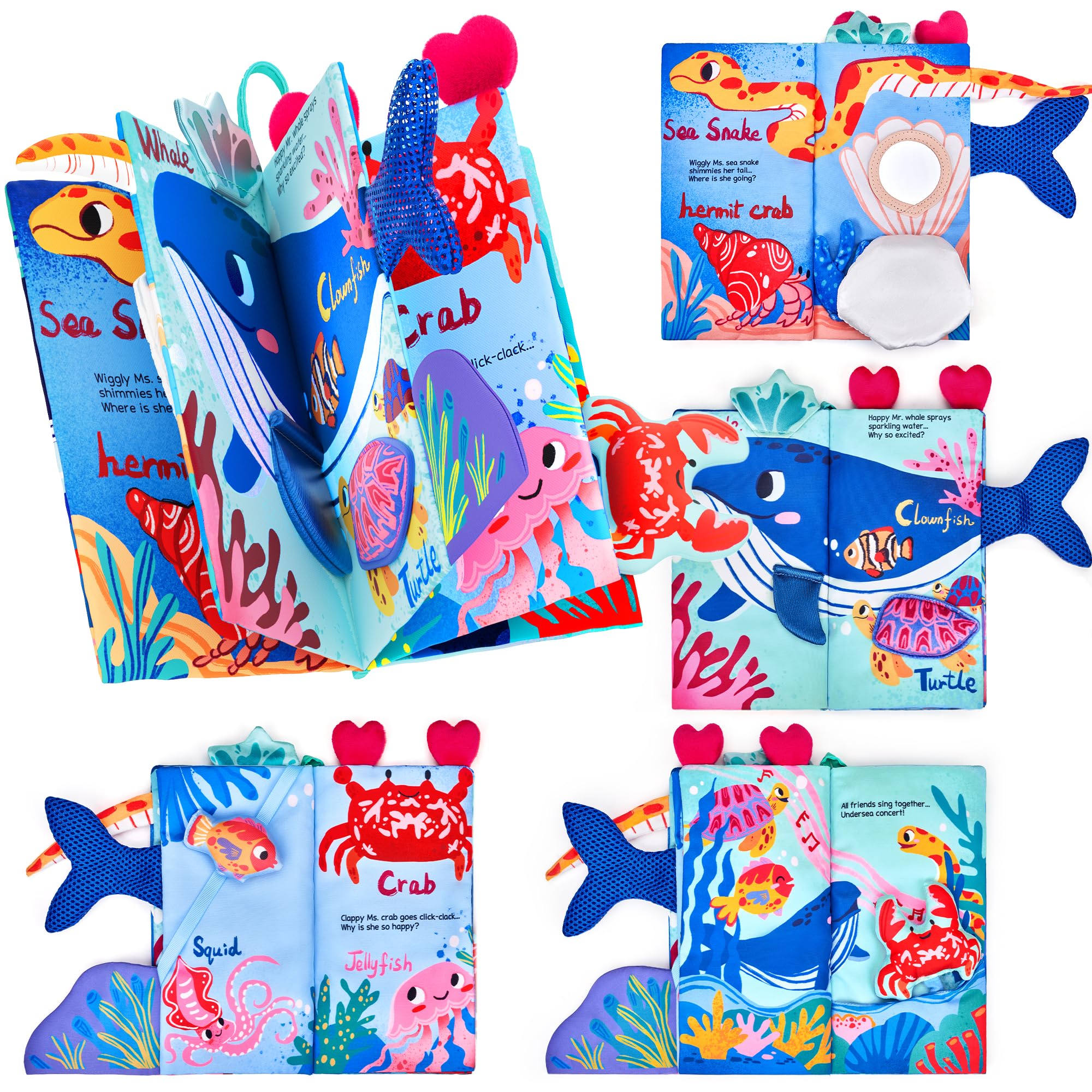 JoyCat Baby Books 0-6 Months, Infant Tummy Time Toys Sensory Books for Babies, Touch Feel Activity Soft Crinkle Cloth Book, Travel Toy for 0 3 6 12 Months Boy Girl Gifts Christmas Stocking Stuffers