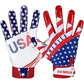 Dot Stitch USA Flag Football Gloves Youth Football Receiver Gloves Silicone Sticky Grip American Flag Receiver Glove Kids Receiving Glove for Youth Men &amp; Adult Unisex.