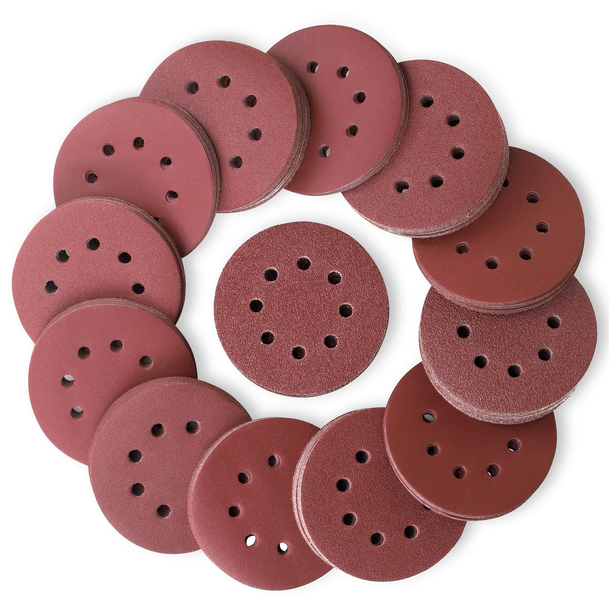 FASTPRO 200-Piece Sanding Discs Set, 5-Inch 8-Hole Hook and Loop Sandpapers, 13 Grades Orbital Sandpaper, Include 40 60 80 100 120 150 180 240 320 400 600 800 1000 Assorted Grits